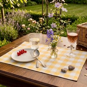 Set of 6 Mustard Yellow Gingham Placemats – 100% Cotton, Handcrafted in India